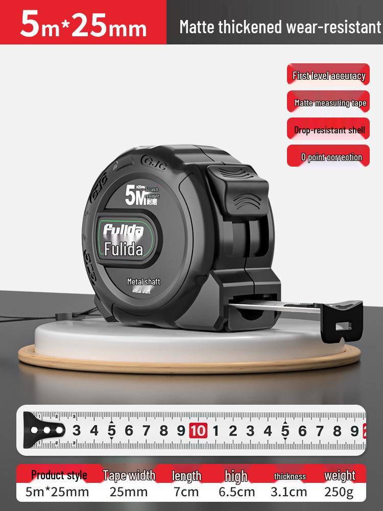 KT 5m Fluorescent Steel Tape Measure - Wear-Resistant, Self-Locking Ruler