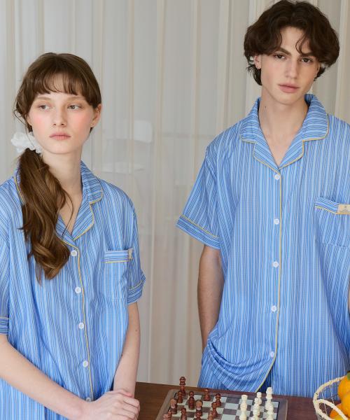 

[Pink Zone] [2-Pack] (Unisex) Capri Short Sleeve Collar Pajama Set [Shipped from Korea] 100% Authentic M M