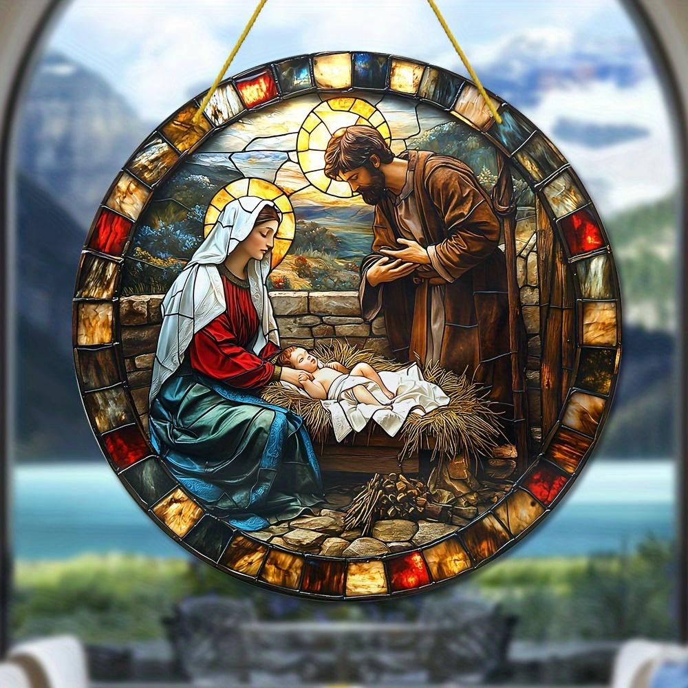 The Nativity of Jesus Scene Acrylic Sun Catcher Wall Hanging Christmas Decorative Sign & Plaque Gift for Family Friend, Novelty Home Decor