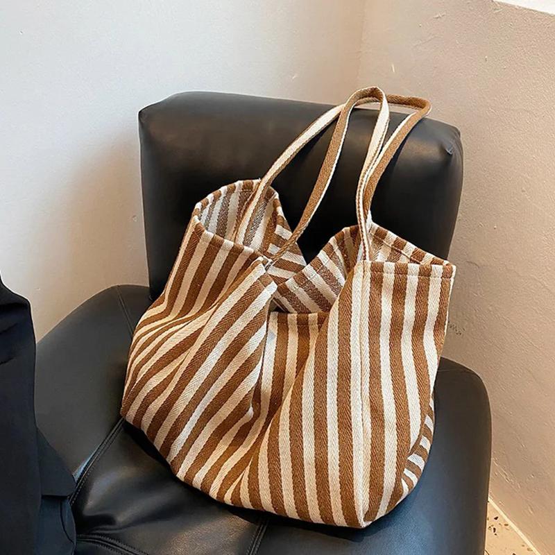Borsa a Shopper da Donna in Tela di Grande Capacità Semplice Borsa a Spalla a Strisce Borsa a Mano con Manico Superiore Femminile Casual Multifunzionale da Viaggio