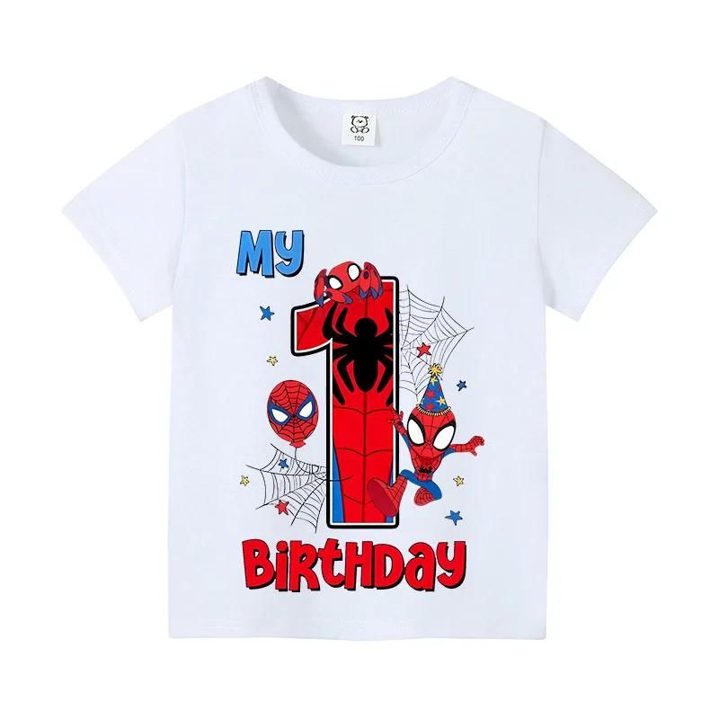 Spider-Man Kinder Digitales T-Shirt Geburtstag Anime Kurzarm-T-Shirt Kinder Baumwoll-Oberteil Cartoon Sommer Vorschulkleidung
