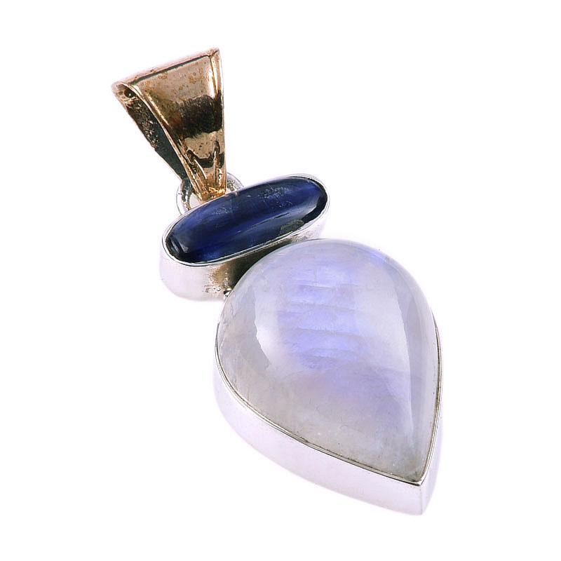 Natural Rainbow Moonstone,Kyanite Gemstone 925 Solid Silver Pendant 1.75'' m9P23