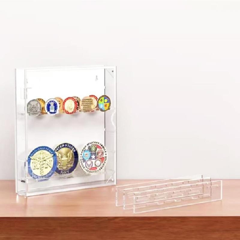 Clear Acrylic Round Coin Holder Desktop Storage Case Sturdy Display Box Craft Supplies for Collectors and Jewelers