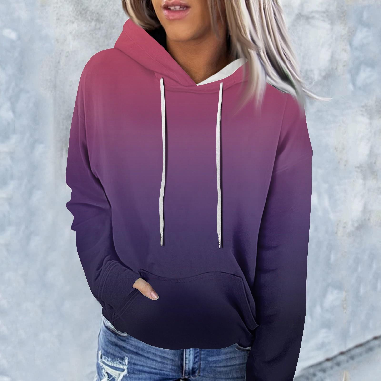 

Женская модная повседневная толстовка с капюшоном и градиентным принтом с длинным рукавом M фиолетовый