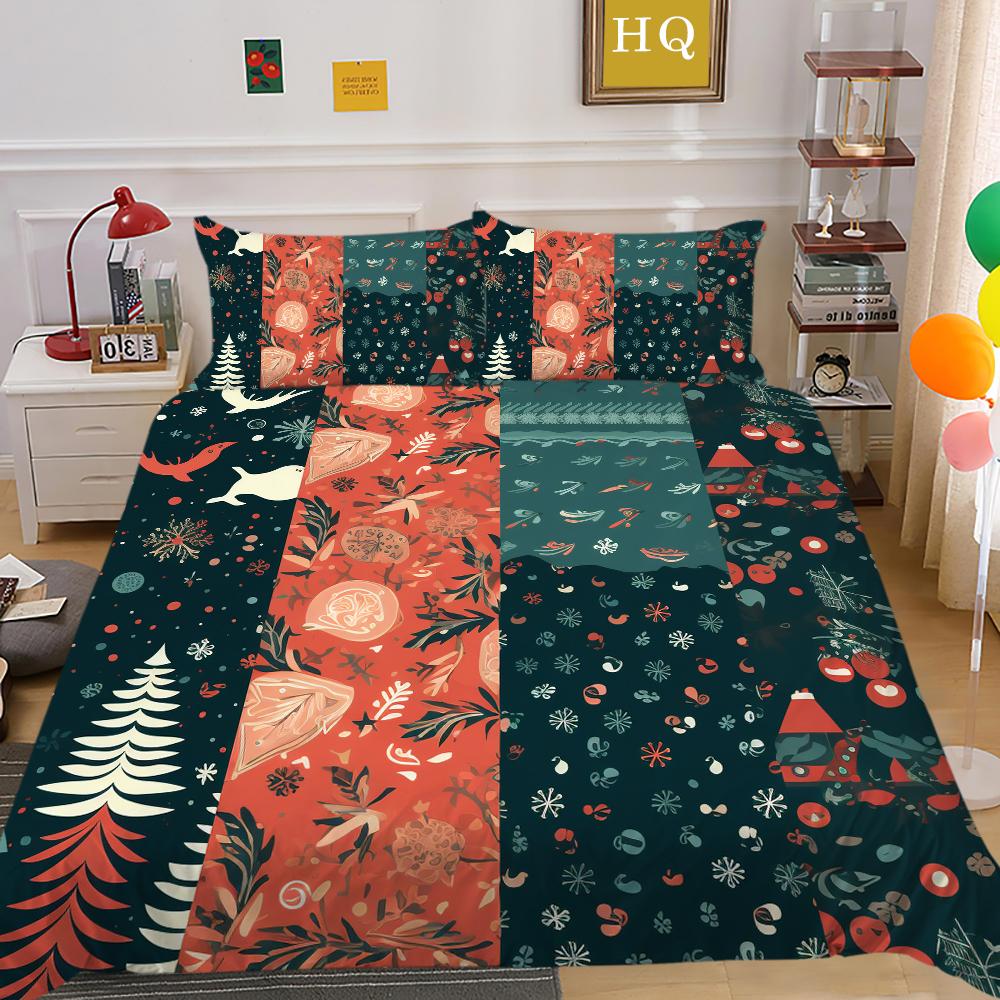 Microfiber Fabric Christmas Bedding Set Luxury HD Quilt Cover Pillowcase 2 or 3 AU/EU/DE/US Full Size Quick Drying Easy Cleaning Home Decoration