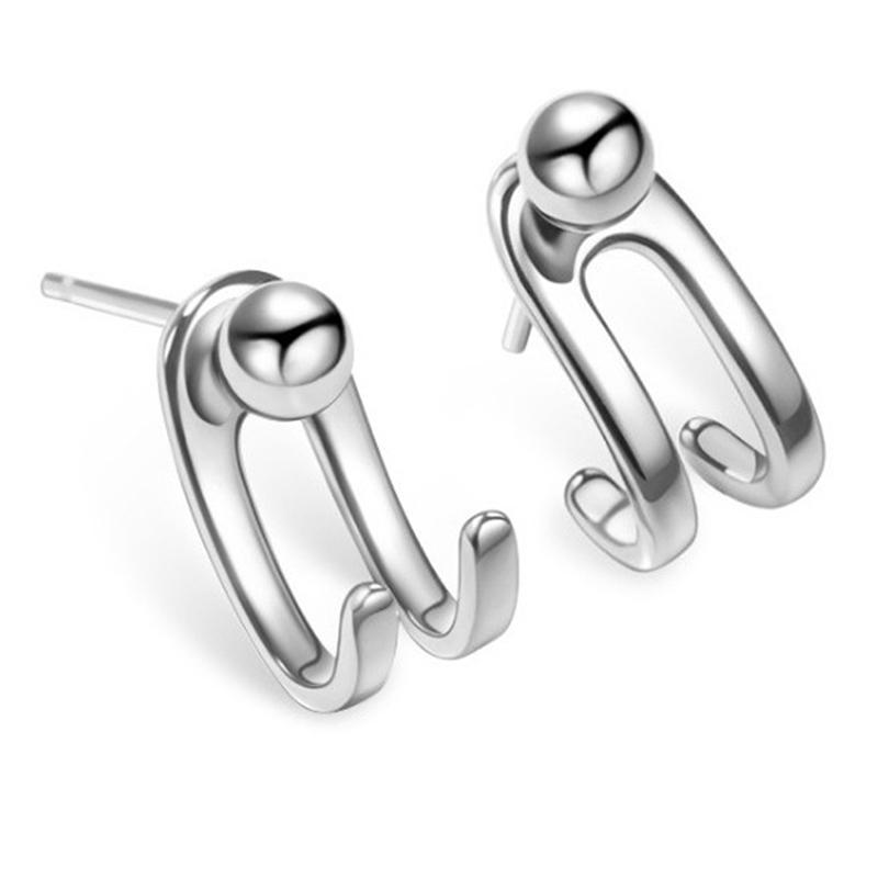 

[HS]^1Pair 925 Sterling Silver Double Hook Beads Stud Earrings For Women Personality Female Student Fasion Jewellery