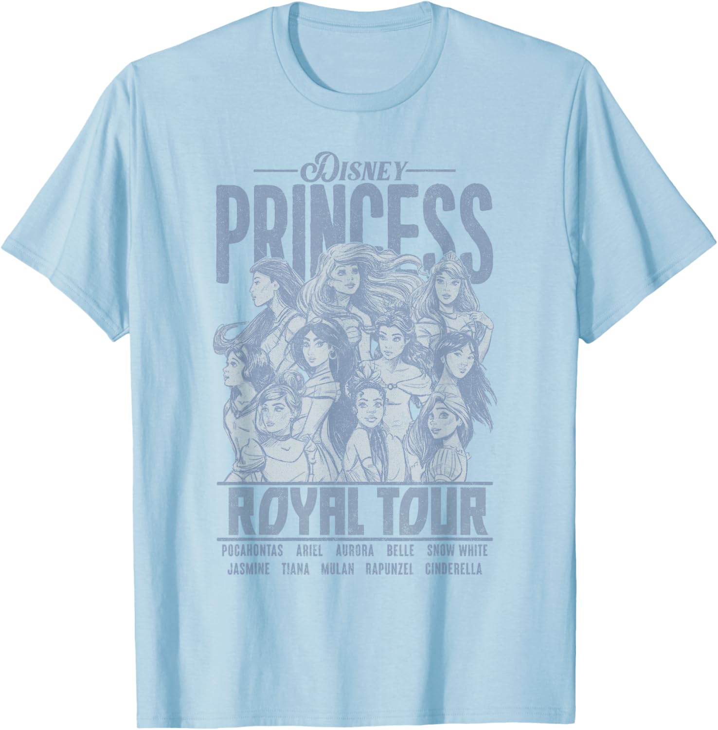 Hot Fashion Casual Disney Princesses Royal Tour Princess Group Poster T-Shirt S-4XL Four Seasons M baby голубой