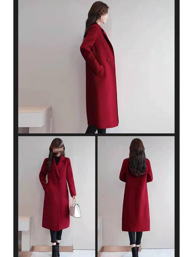 Trendy Plus Size Slim-Fit Mid-Length Wool Coat – Stylish Age-Reducing Spring/Autumn Outerwear
