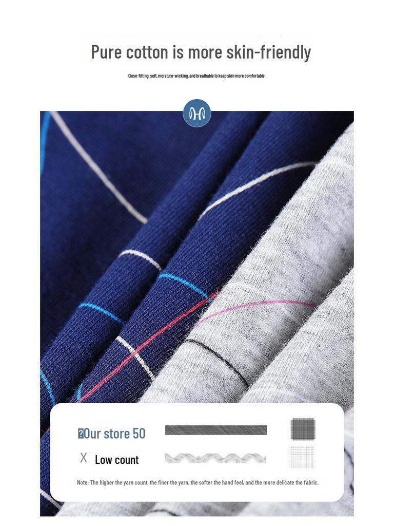 Men's Summer Cotton Boxer Briefs, Thin & Breathable, Boys' Basic Style, Cool, Boxed Set of 4.