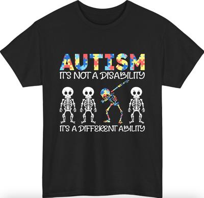 Autism Awareness Dabbing Skeleton T-Shirt Different Ability Puzzle Support Top