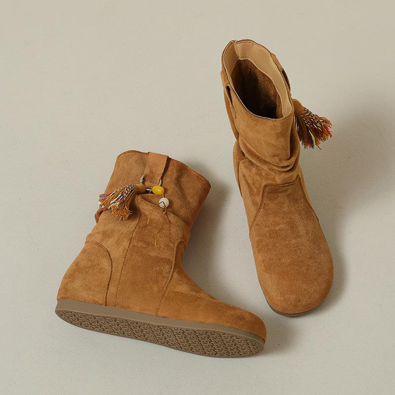 Retro flat-bottomed short boots women's 2025 new autumn lazy wind boots Maillard slim versatile pile boots