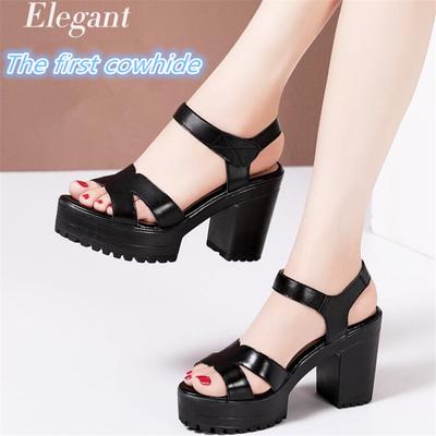 Echtes Leder Damen Plateau Pumps Schuhe Sommer 2025Qualität Rindsleder Dicke Hohe Absätze Gladiatorsandalen Frau Büroschuh32-43