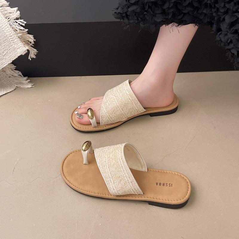 

Seaside vacation beach casual slippers women s summer new woven cover toe retro soft bottom outside sandals 35