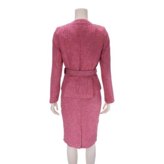 GRAXIA Pink Midi Long and Perfect for Hostess and Size Women's Dress, Two-Piece Set, Tweed, Fitted, Knee-Length, Sleeves, Slit, Button-Down Design,