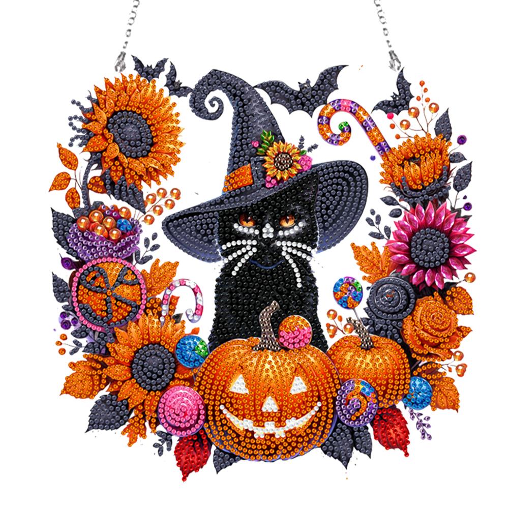 Acrylic Special Shape Halloween Skull 5D DIY Diamond Painting Wreath Pendant DIY Diamond Garland Pendant Kit for Art Crafts