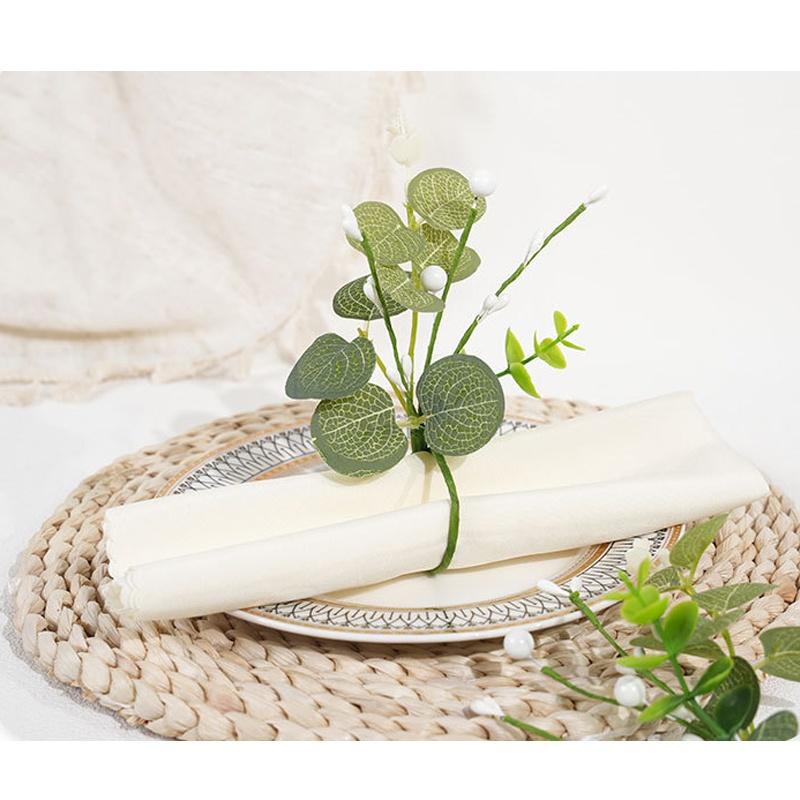 2Pcs Artificial Eucalyptus Green Napkin Rings Floral Rustic Wedding Party Table Centerpieces Valentine'S Day Home Dining Decor