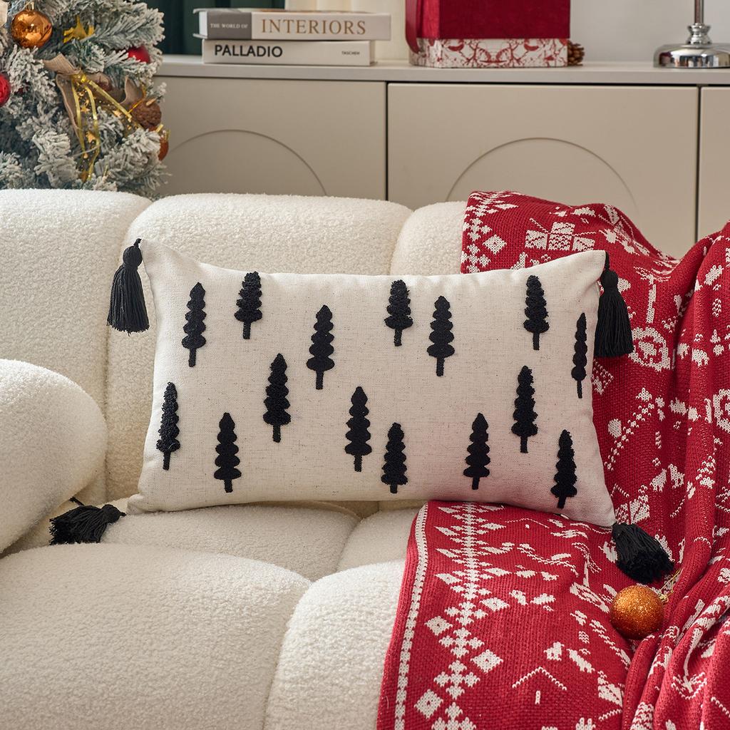 Christmas Tree Pillow Cover 45x45cm Towel Embroidered Holiday Decorative Cushion Case for Couch Sofa Living Room Soft Cozy Xmas Gift