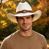 Outdoor Travel Felt Hat Unisex Western Cowboy Hat, Wool Fedora with Faux Leather Autumn Winter Warm Band, Retro Wide Brim Cowgirl for Men Women