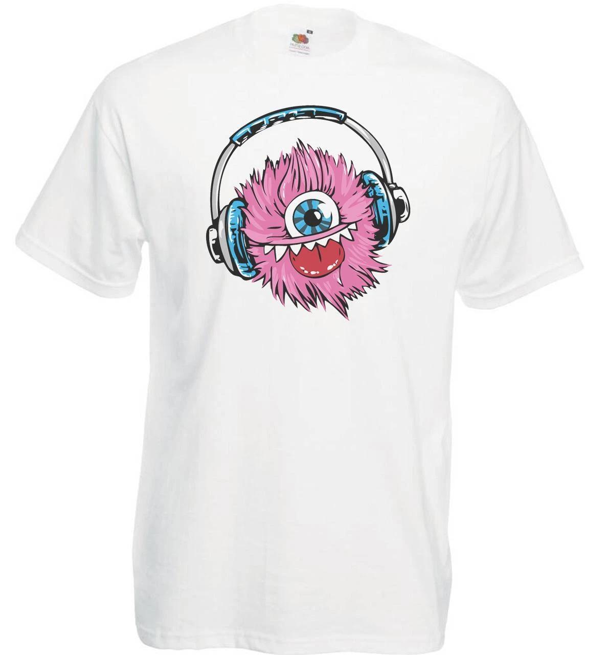 Mens One Eyed Pink Music Headphones Monster Unisex White 100% Cotton T-shirt Mens Tees Top 3XL