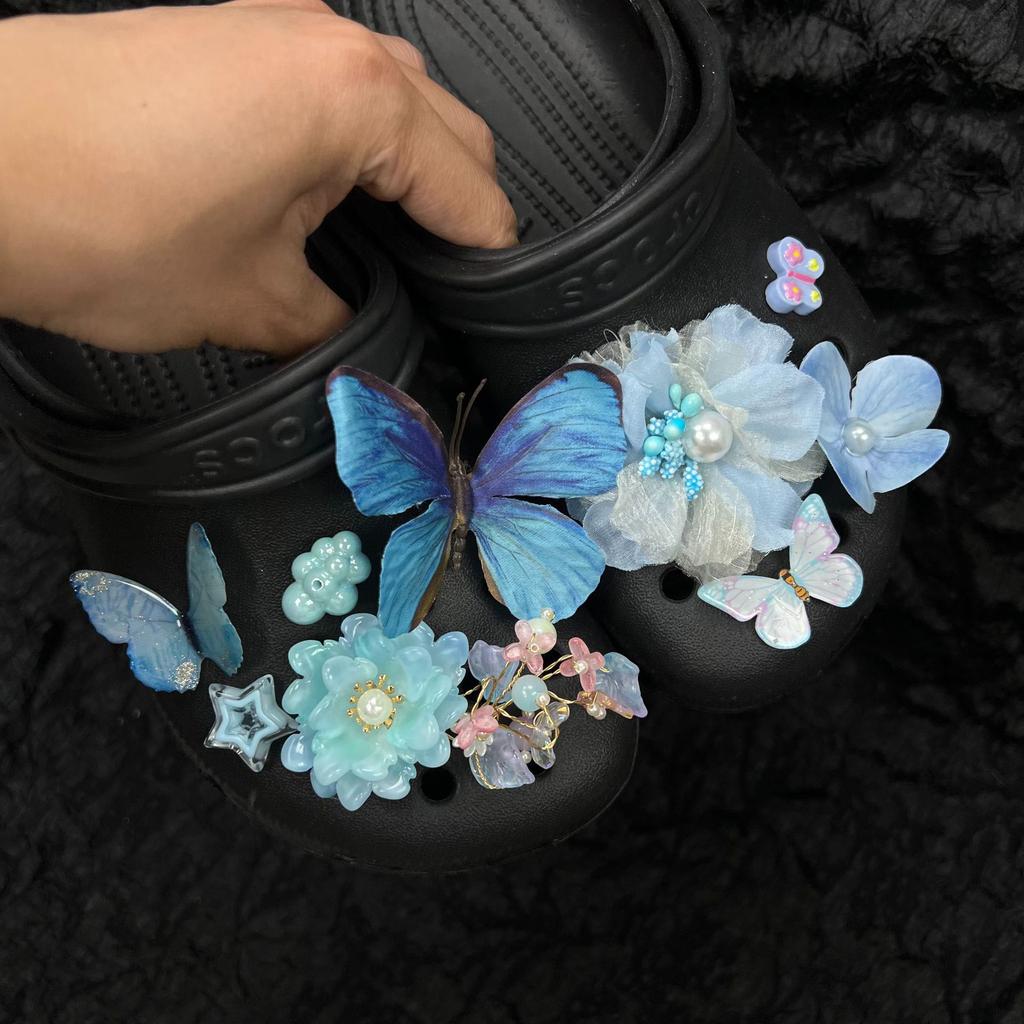 Simulation, Butterfly, Blue Flower, Shoe Flower, Shoe Buckle Accessories, DIY Shoe Accessories, Shoe Decorations, DIY Accessories