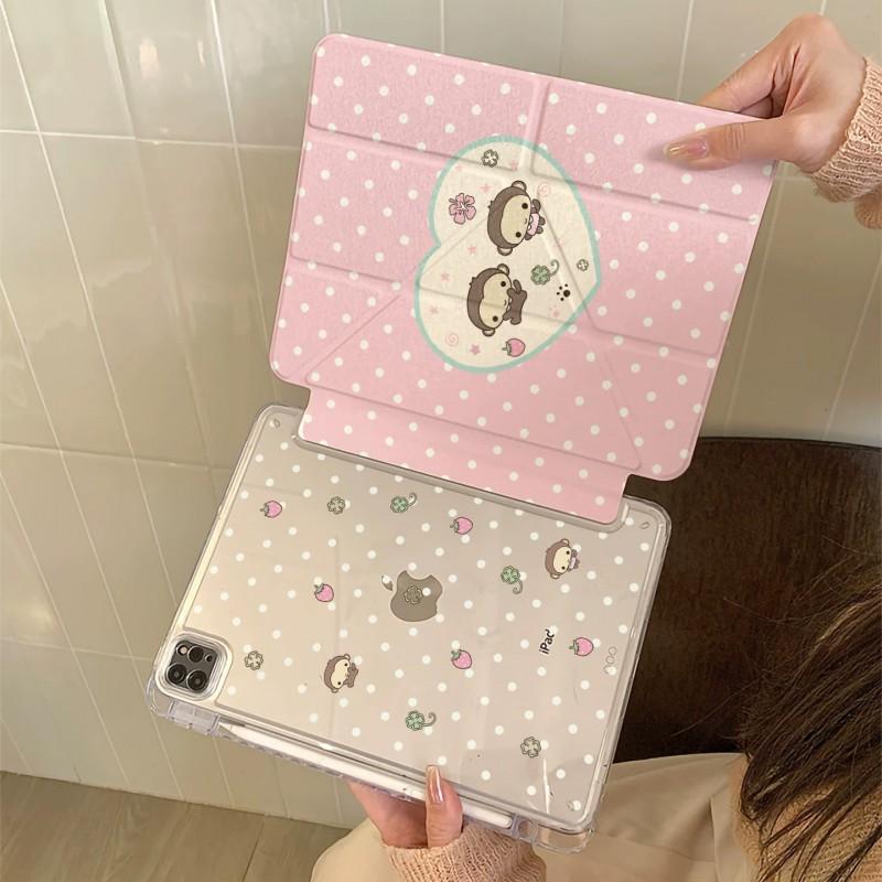 Cute Polka Dot Monkey Tablet Case IPad Pro Y Fold Mini With Pencil Holder Air 13 Inch