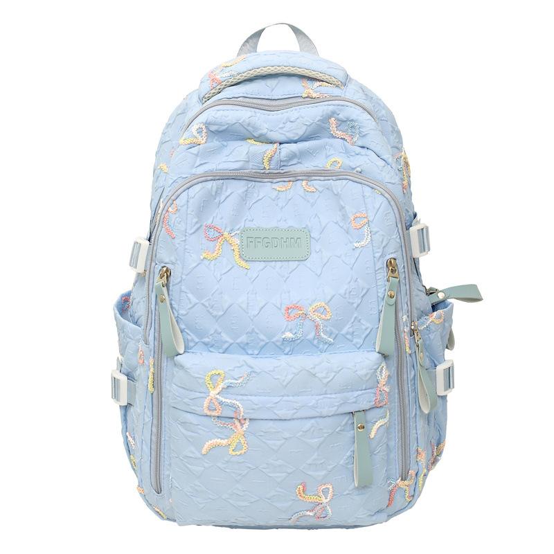 Stylish And Cute Bow Backpack Women'S Fresh Puffs Class Schoolbag Primary School Students Lightweight Weight Weight Reduction Backpack