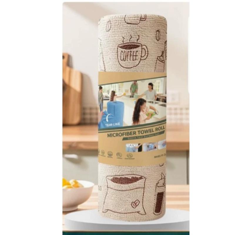 

Hand-wrapped Towel for Household Kitchen, Thickened for Absorbing Water, Suitable for Both Dry and Wet Cleaning, Hand-wrappable Cleaning Cloth Printed coffee - a roll
