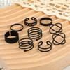 European and American Trendy Black 9-Piece Ring Set