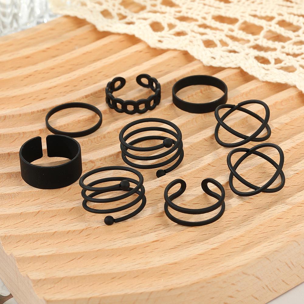 European and American Trendy Black 9-Piece Ring Set