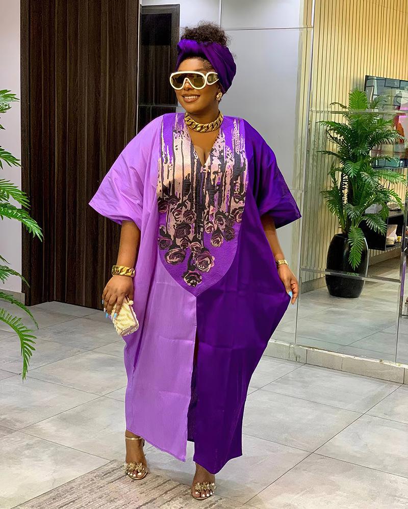 Plus Size African Ethnic Style Long Robe Dress with Headscarf