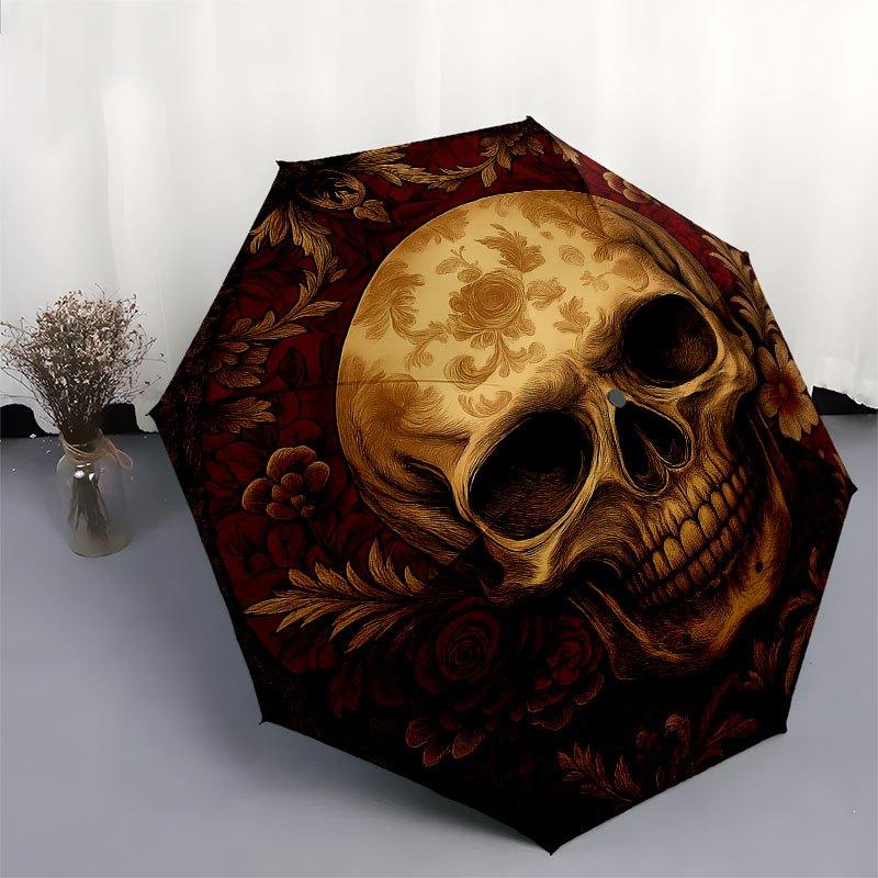 Day of the Dead Skull Art Print - Dia de los Muertos Decor Umbrella, Portable 3-Fold Compact Umbrella for Men & Women R151