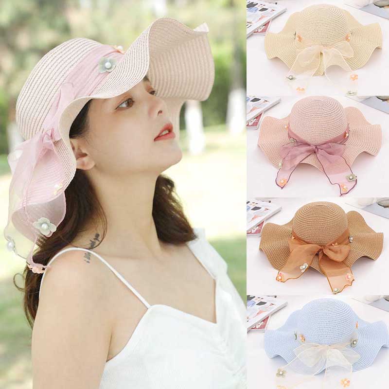 Summer Ladies Sunscreen Sun Hat Bow Big 