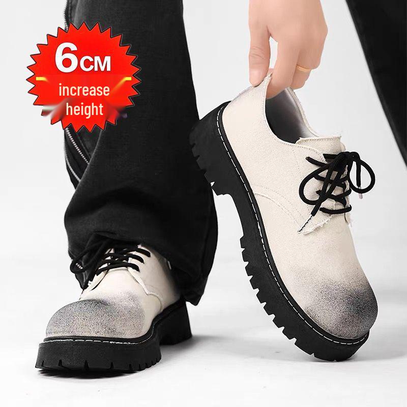 Men's Breathable Canvas Skate Shoes - Versatile Casual Design with Thick Sole and Height Boost