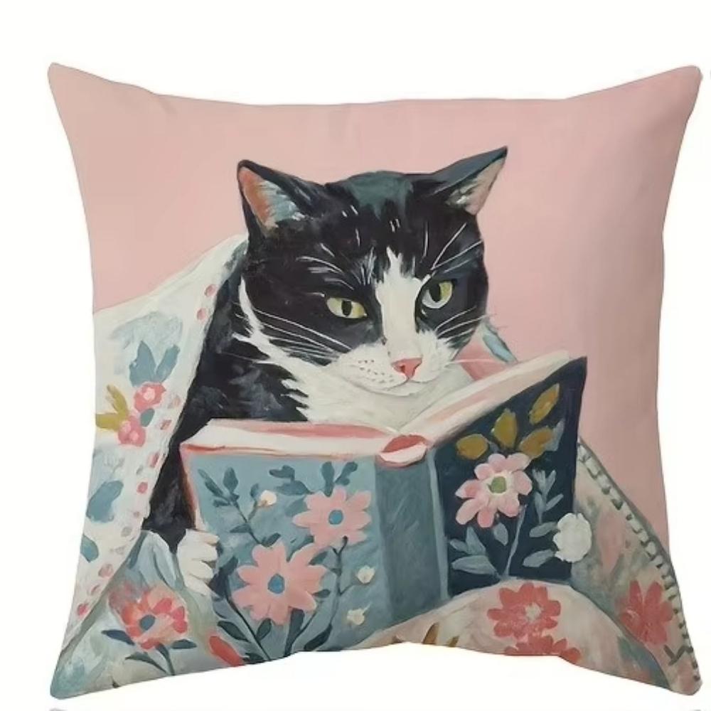 Cute Cat Pattern Cushion Cover Machine Washable For Living Room Sofa Decor Cat Lover Gift Ultra Soft Comfortable Modern Style