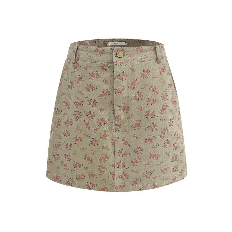 

НОВАЯ летняя юбка 2023 года с французским ретро-цветочным принтом: Романтичный, сладкий и пряный стиль Small зелёный