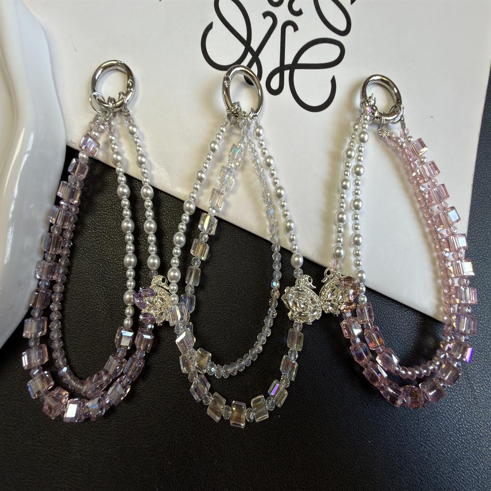 Luxury Water Dazzle Swan Smartphone Lanyard With Double Layer Chain For Women And Men