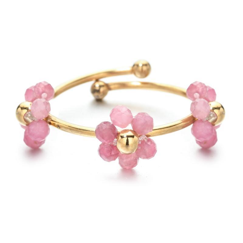 Natural Stone Beads Flower Rings For Women Stainless Steel Jewelry Female Summer Accessories Open Adjustable Couple Rings Gift