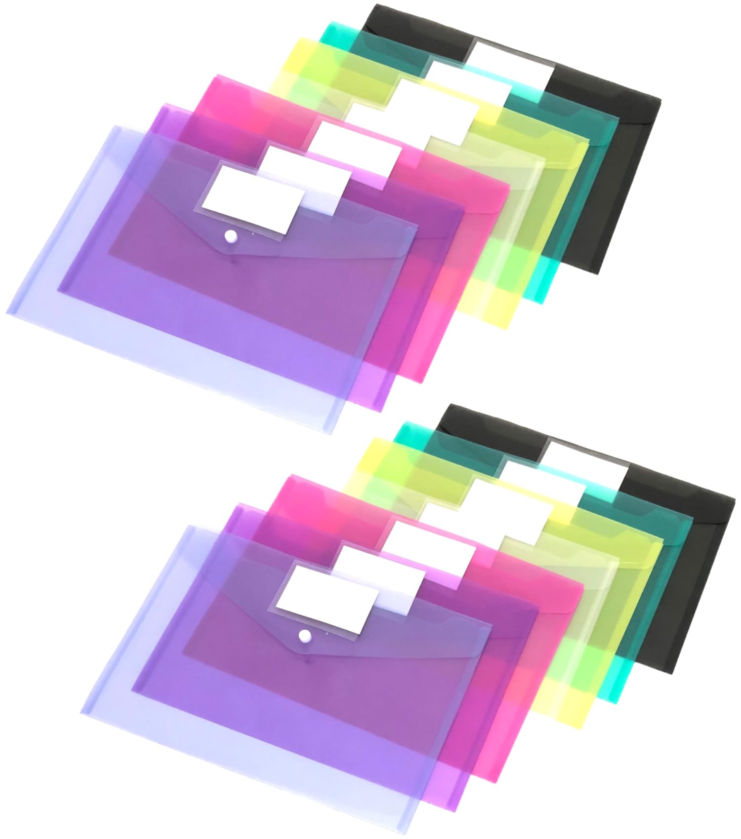 Audiofan Clear File Set A4 File Button Envelope Document Receipt for and Organizing Documents and Materials Yellow Pink Transparent Blue Purple 2 of