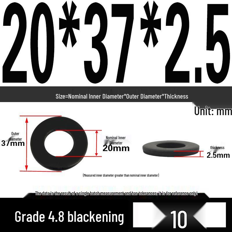 High-Strength Black Flat Washer - Grades 4.8 & 12.9, Sizes M3 To M24