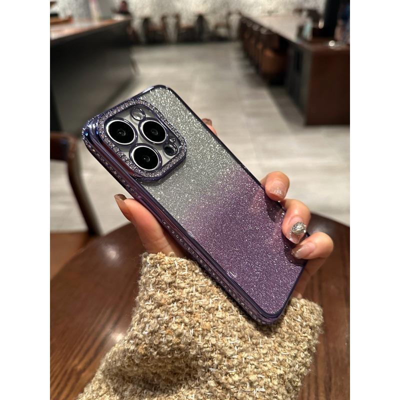 Suitable for IPhone16promax Phone Case Electroplated Edge Diamond, Apple 15 Silicone Case 1314 Gradient Glitter