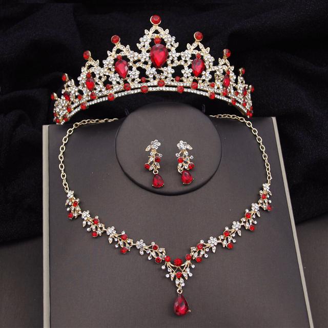 Barock Silberfarben Brautschmuck-Sets Krone Ohrringe Halsband Halskette Set für Frauen Hochzeitskleid Tiaras Brautschmuck-Set