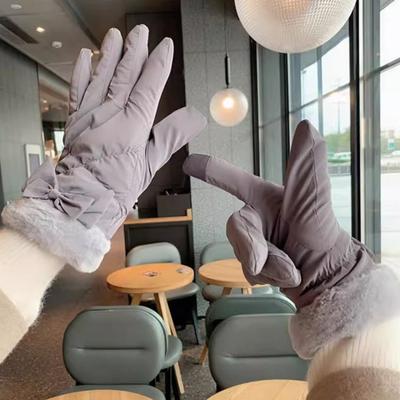 Yousheng 1 Pair Winter Gloves Thickened Velvet Lining Waterproof Raincloth Fabric Windproof Touch Screen Winter Sports Gloves