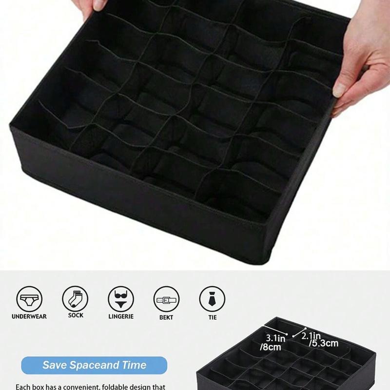 24Grids Fabric Foldable Storage Box for Sock, Underwear, Tie and Sock, Belt Storage Box Foldable Storage Box, Sock Underwear Organizer Dividers