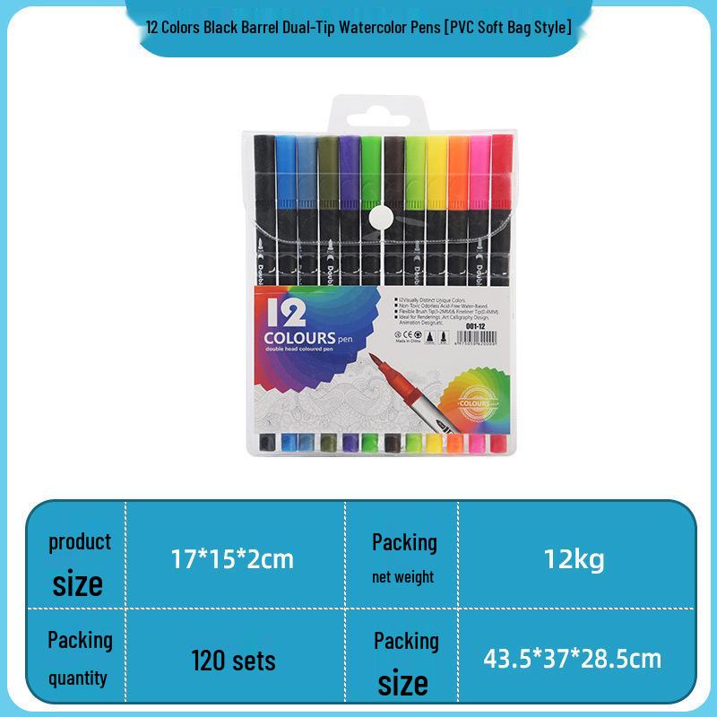 Double-Ended Watercolor Pens for Children - Soft Tip, Water-Based, Vibrant Colored Markers