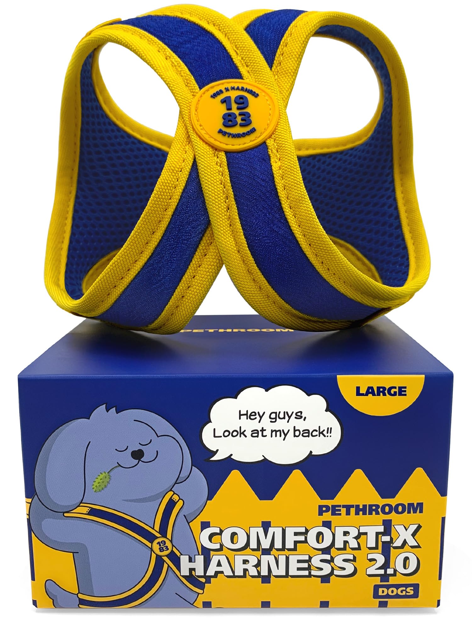 Pethroom Comfort Dog Harness, Yellow, Size L (2.0), Hypoallergenic, Velcro, Curved Buckle, No Airway Compression, Breathable, for Walks and Training.