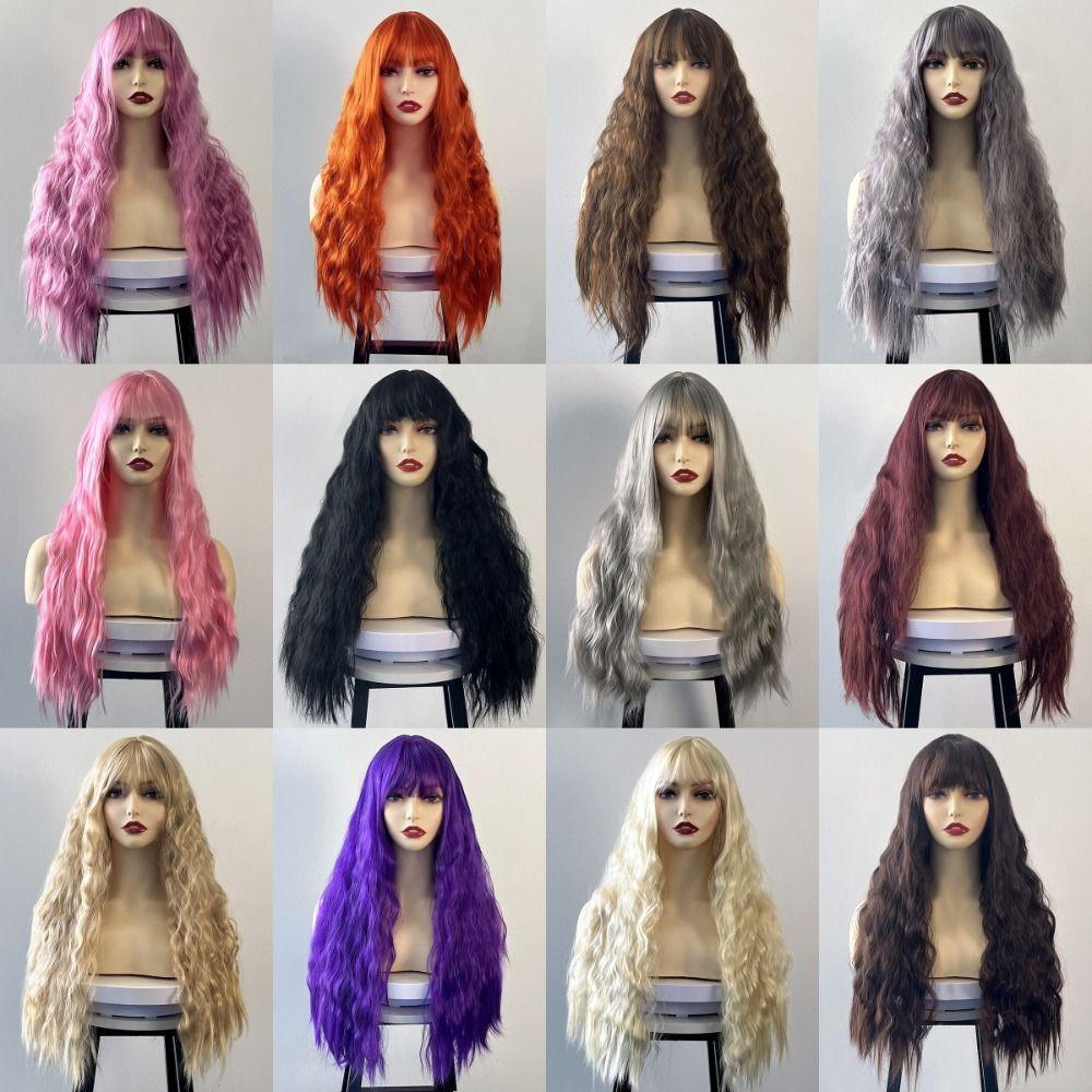 Halloween Long Water Wave Wig Cosplay Women Layered Wigs Orange Brown Gold Curly Wigs  Carnival