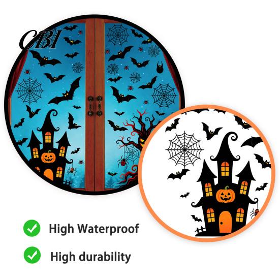 Outdoor Glass Ornament 4Pcs Halloween Static Window Stickers, PVC Waterproof Decals for Doors, Haunted House Easy Application Bat Spider Web