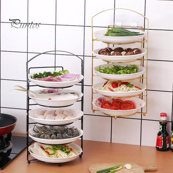 Dish Storage Rack Multi-Layer Design Large Capacity Rustproof Corrosion Resistant Kitchen Countertop Storage Holder Food Preparation Rack