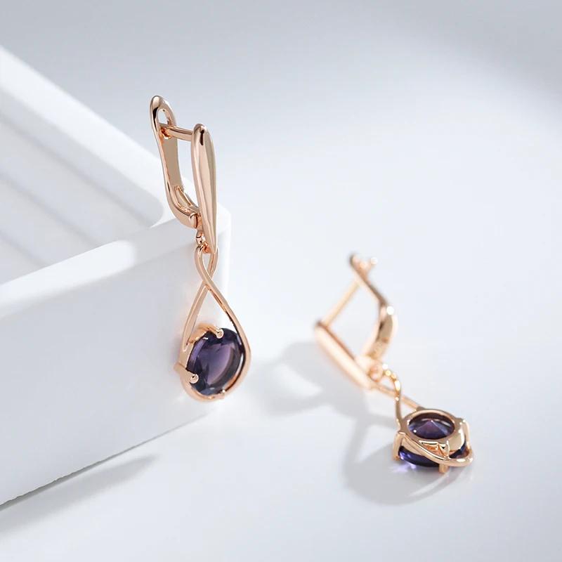 Purple Zircon Crossing Style Pendant Earrings for Women Trendy Golden Light Luxury Jewelry Keep Color