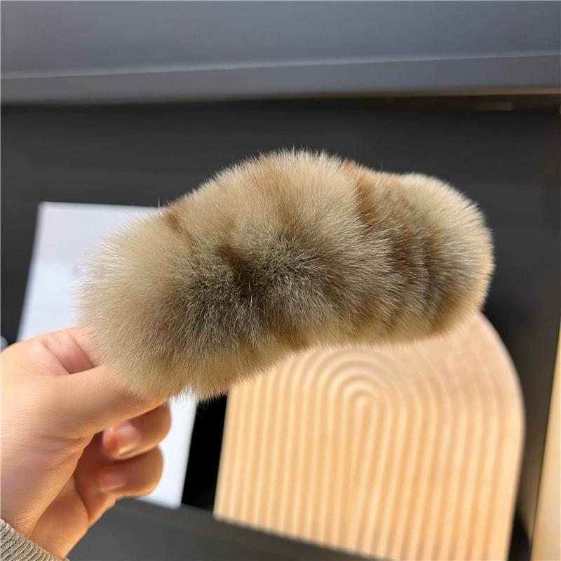 Real Rex Rabbit Hair Large Hairpin Back Head Temperament Clip Internet Celebrity New Cute Plush Headgear Hair Grab Hair Accessories